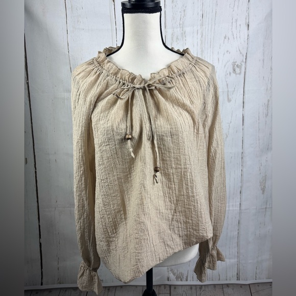 Martha Stewart Collection Blouse Wrinkled Texture Tie Neck Lyocell - Picture 1 of 8